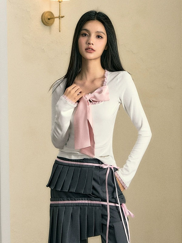 Three-dimensional Bow Long-sleeved T-shirt