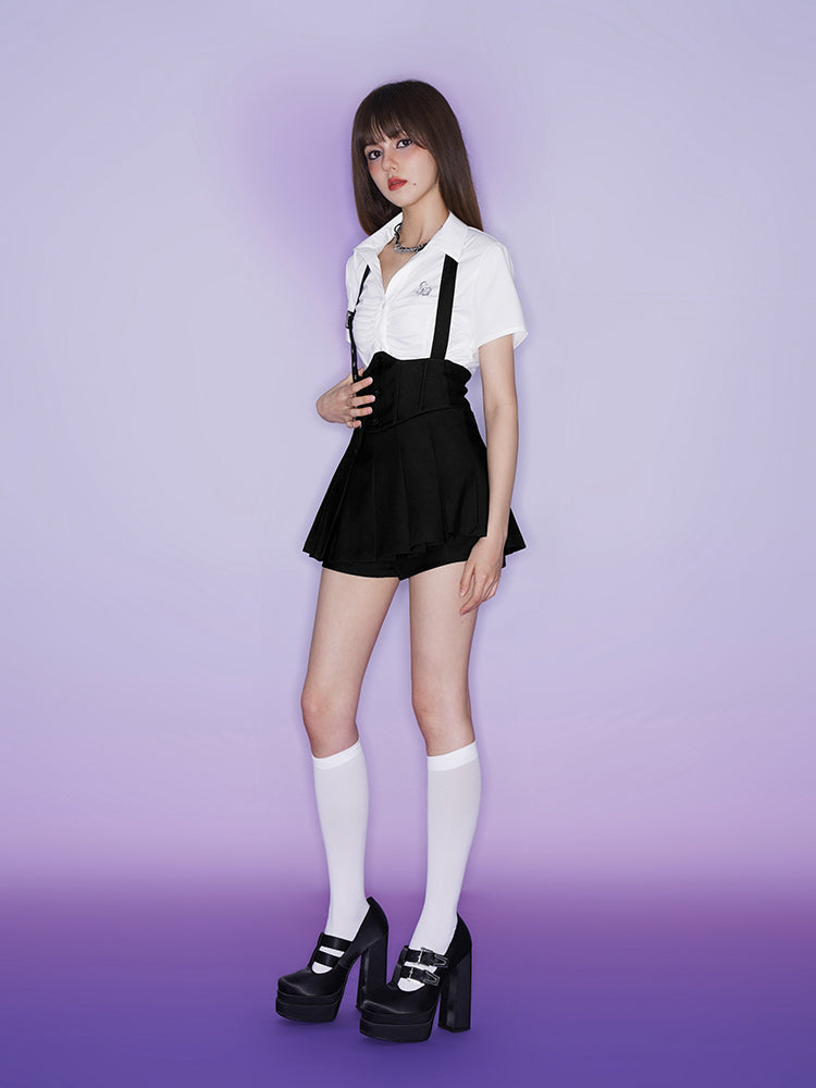 High waisted hot sale suspender shorts