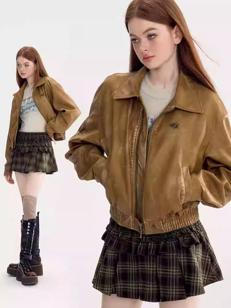 Retro American Leather Blouson Jacket