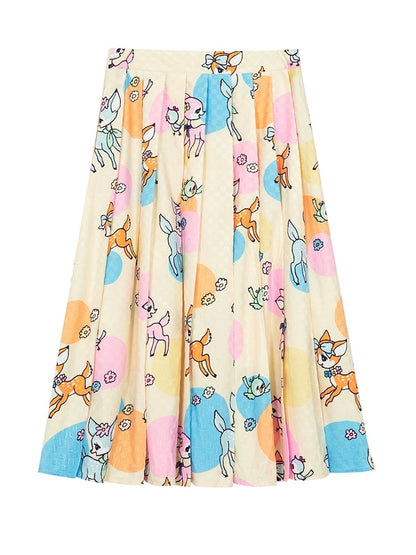 Deer Geometric Print Pleated Skirt