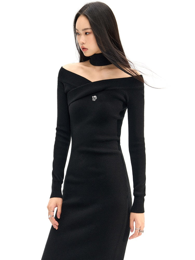 Cross-neck Long Slim Knit Dress