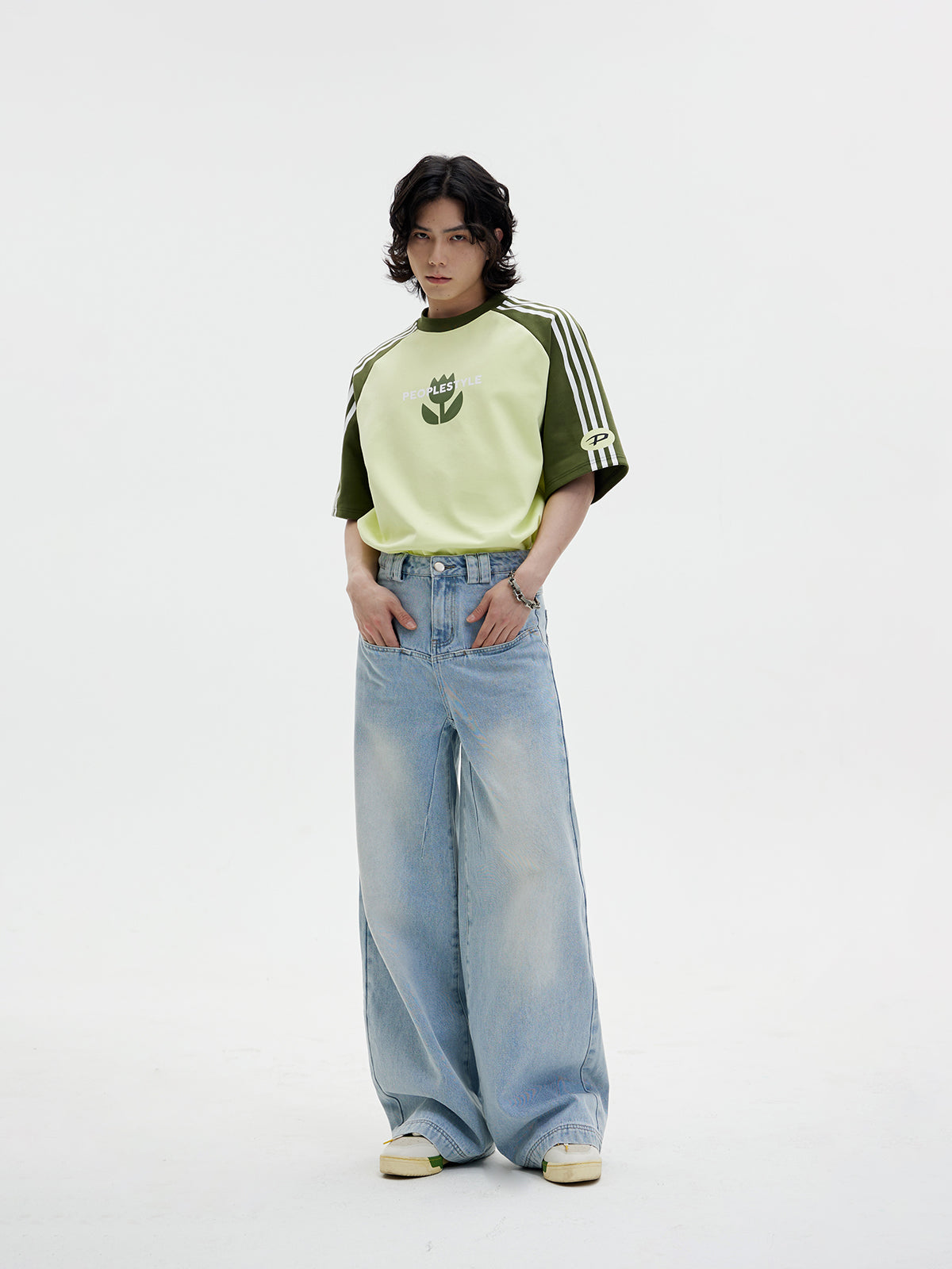 Unisex Faded Wide-Leg Simple Denim Pants