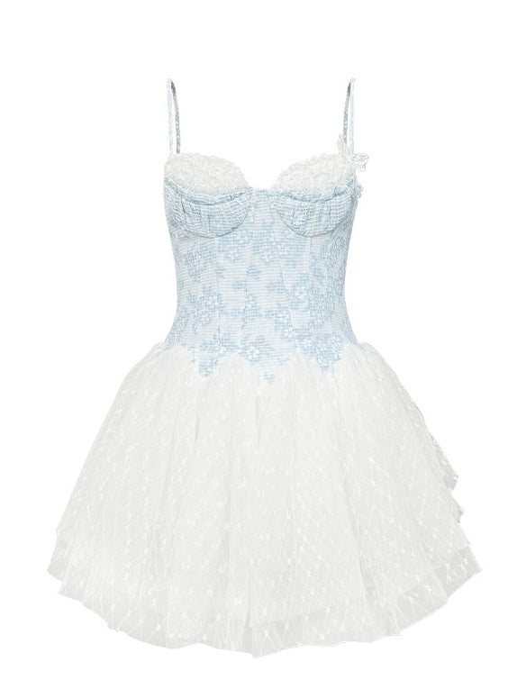 Flower Pearl Butterfly Ballet Style Mesh Suspender Dress