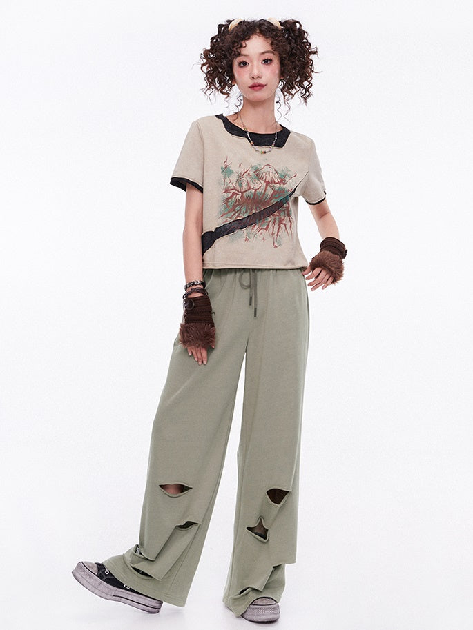 Hole Casual Straight Loose Sweat Pants