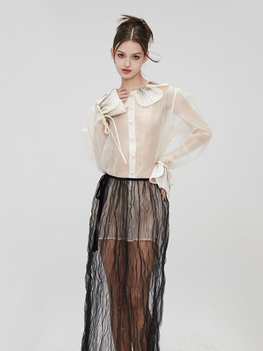 Organza Stitching Lace Shirt – ARCANA ARCHIVE