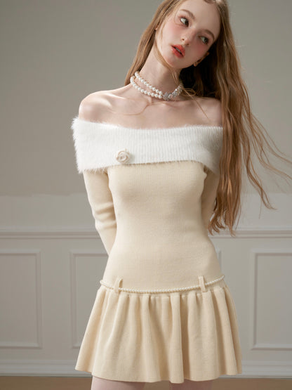 Color-blocked One-shoulder Knitted Dress