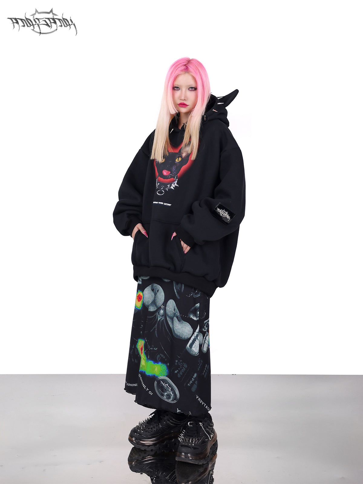 Cat Digital Print A-Line Long Skirt