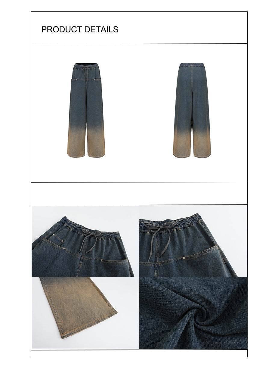 Heavy Washed Denim Gradient Loose Pants