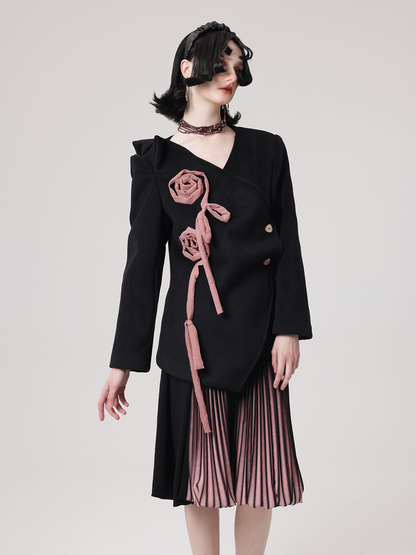 Rose Branch Asymmetric Three-dimensional Shoulder Jacket