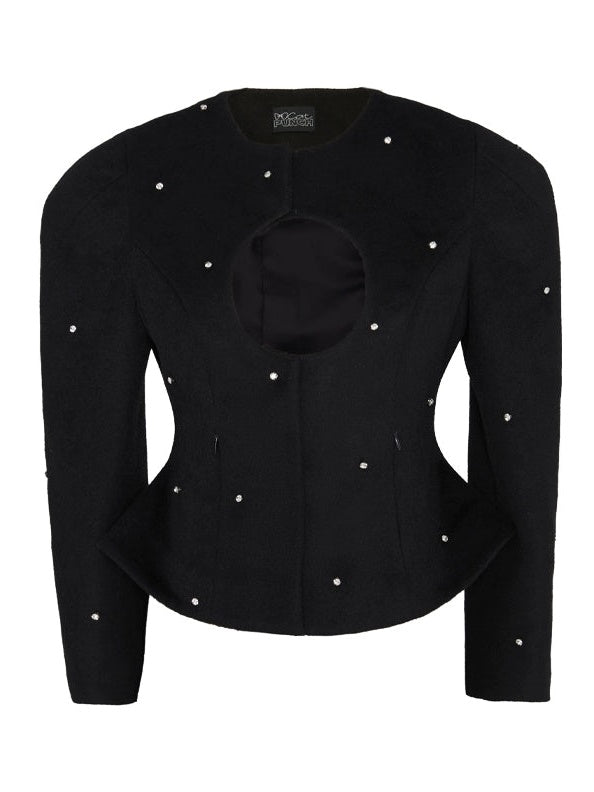 Round Hollow Beaded No-Collar Jacket