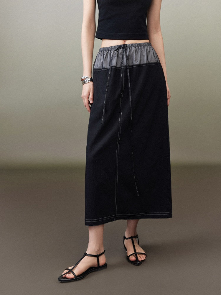 Contrast Color Mid Length Straight Skirt