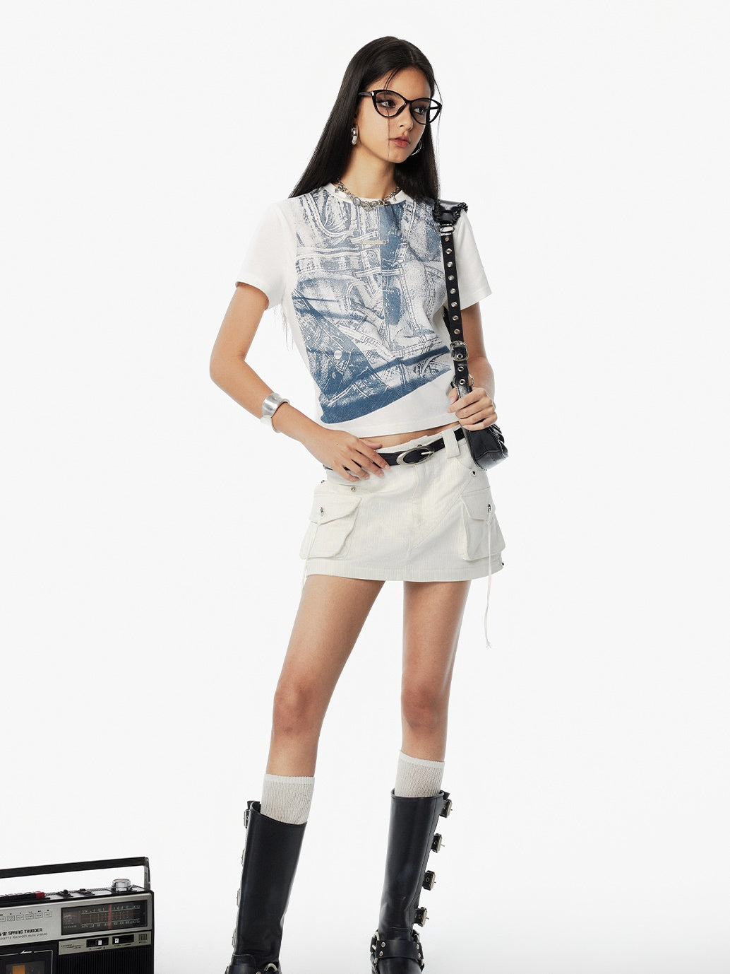 Denim Print Short-sleeved T-shirt