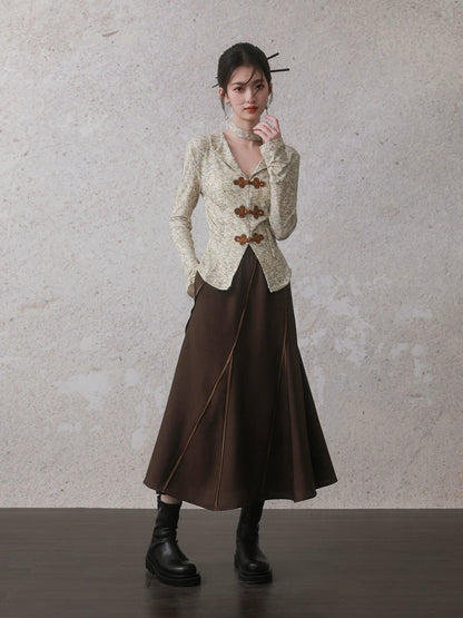 Chinese Style Plate Button Streamer Long-sleeved Shirt