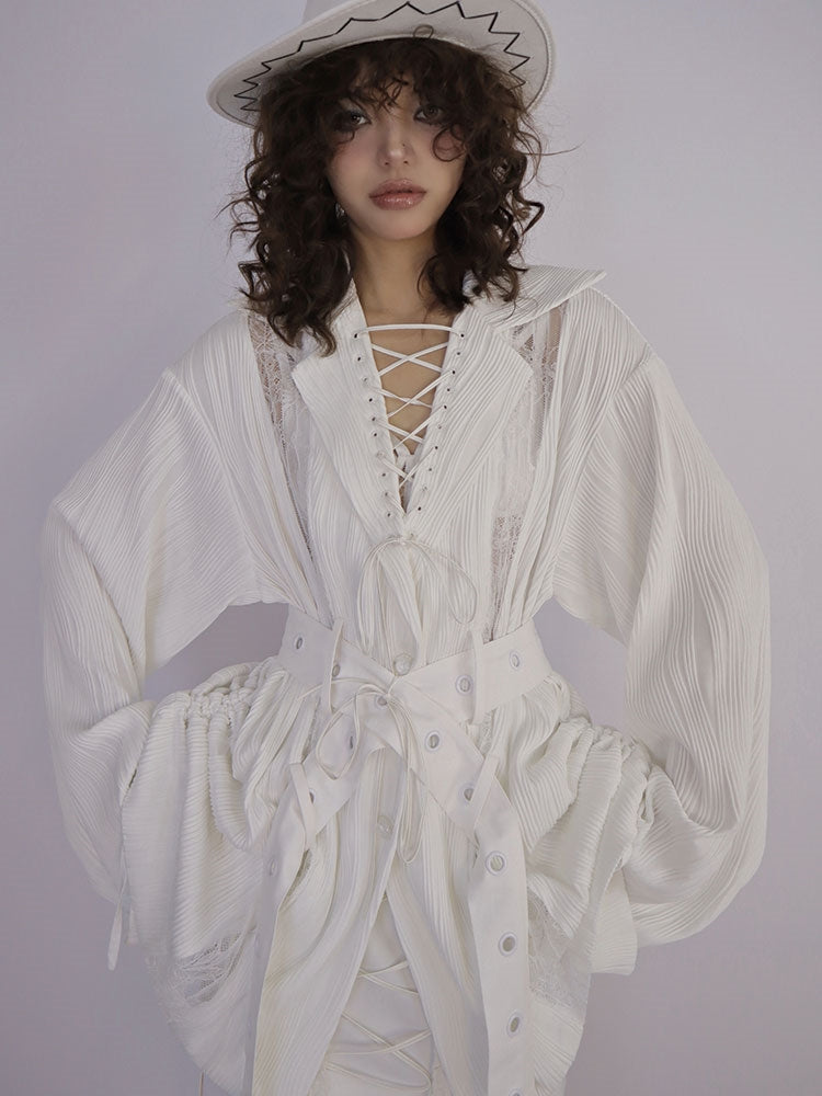 Lace-up Oversize Loose Lace Shirt