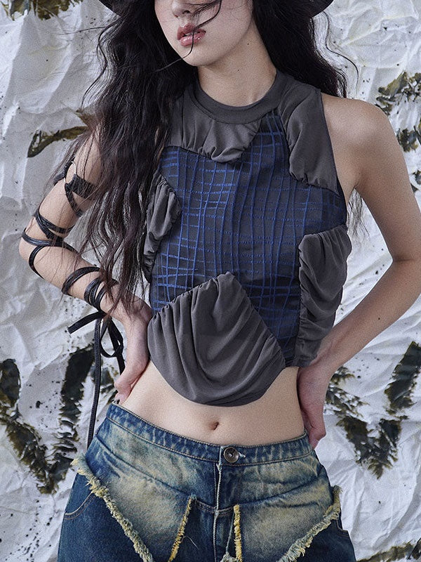 Mesh Pleated Stitching Vest