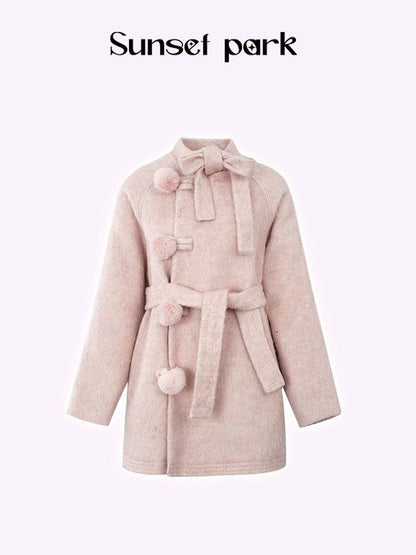 Retro Bow Ball Button Cape Coat