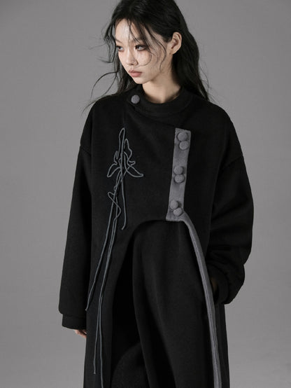 Chinese Style Asymmetry Mid-length Coat