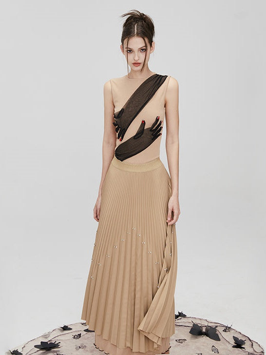 Removable Mesh Skirt Slim Long Dress