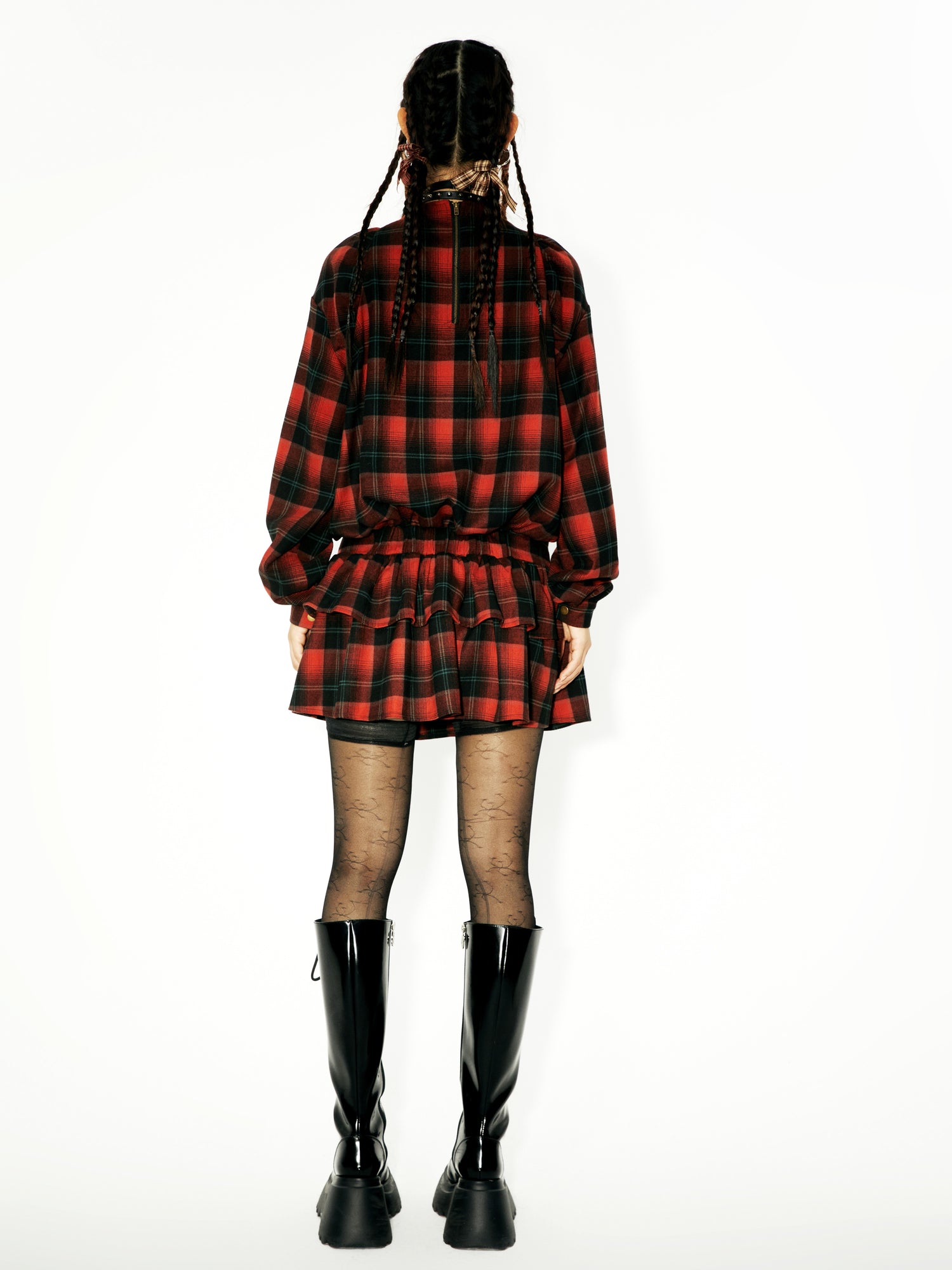 Plaid Big Button Low-Waist Switching Cake Dress