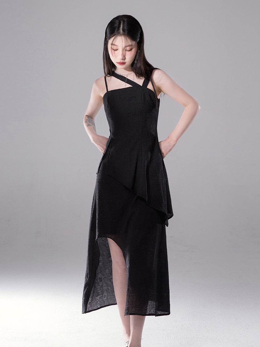 Irregular Slanted Shoulder Suspender Dress