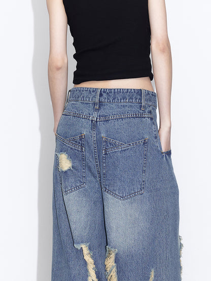 Pinched Pleats Wide-leg Denim Pants