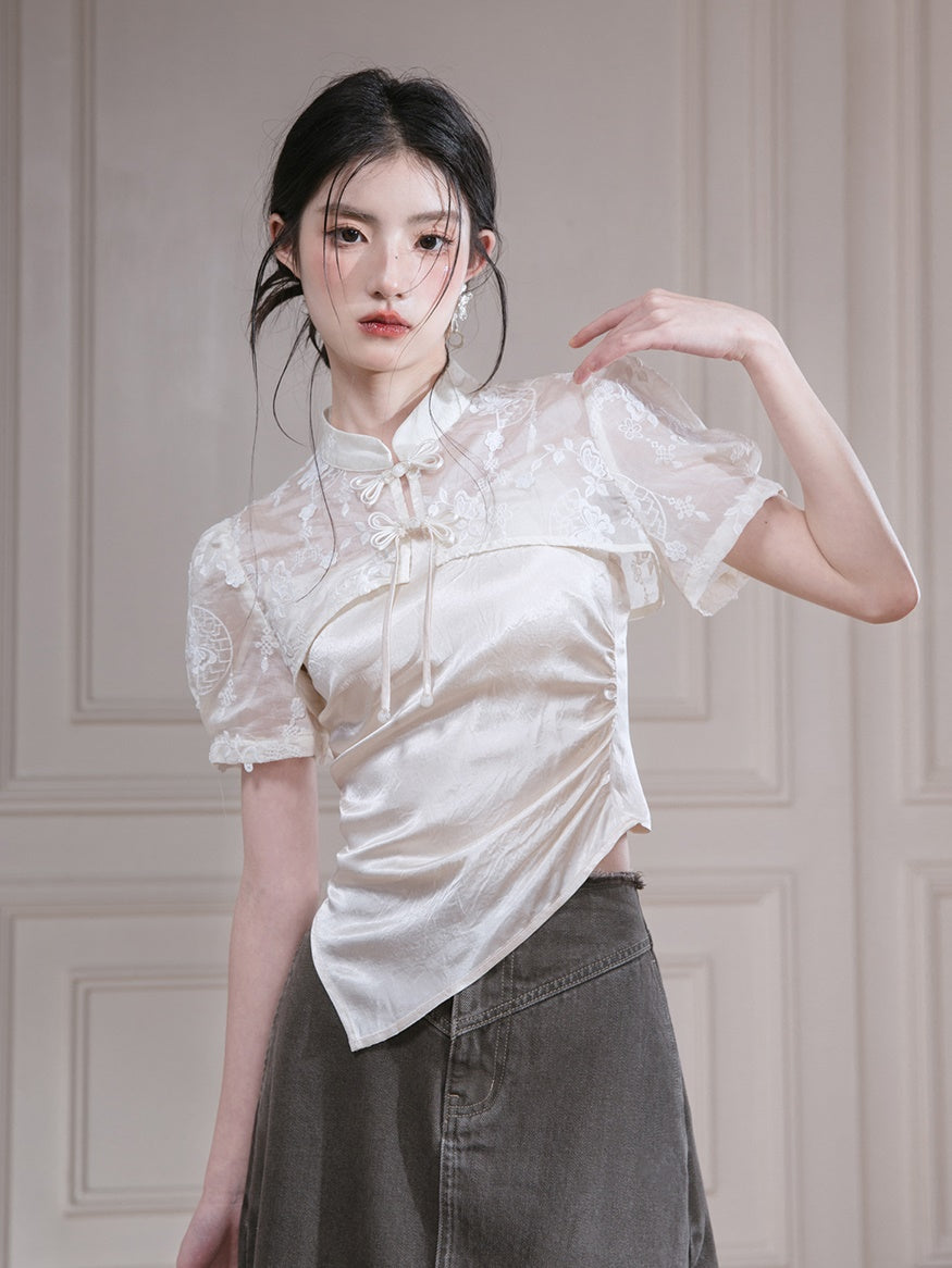 Butterfly New Chinese Style Super Short Top ＆ Camisole Set-up