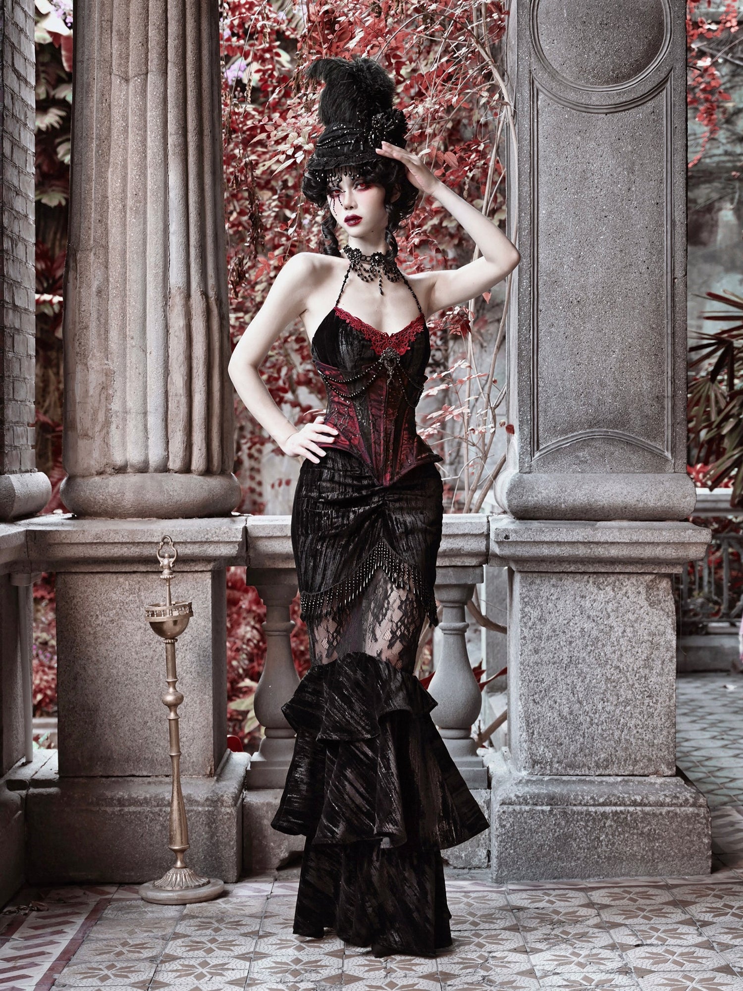 Gothic Velvet Slim Fishbone Corset & Bead Decoration Camisole – ARCANA  ARCHIVE