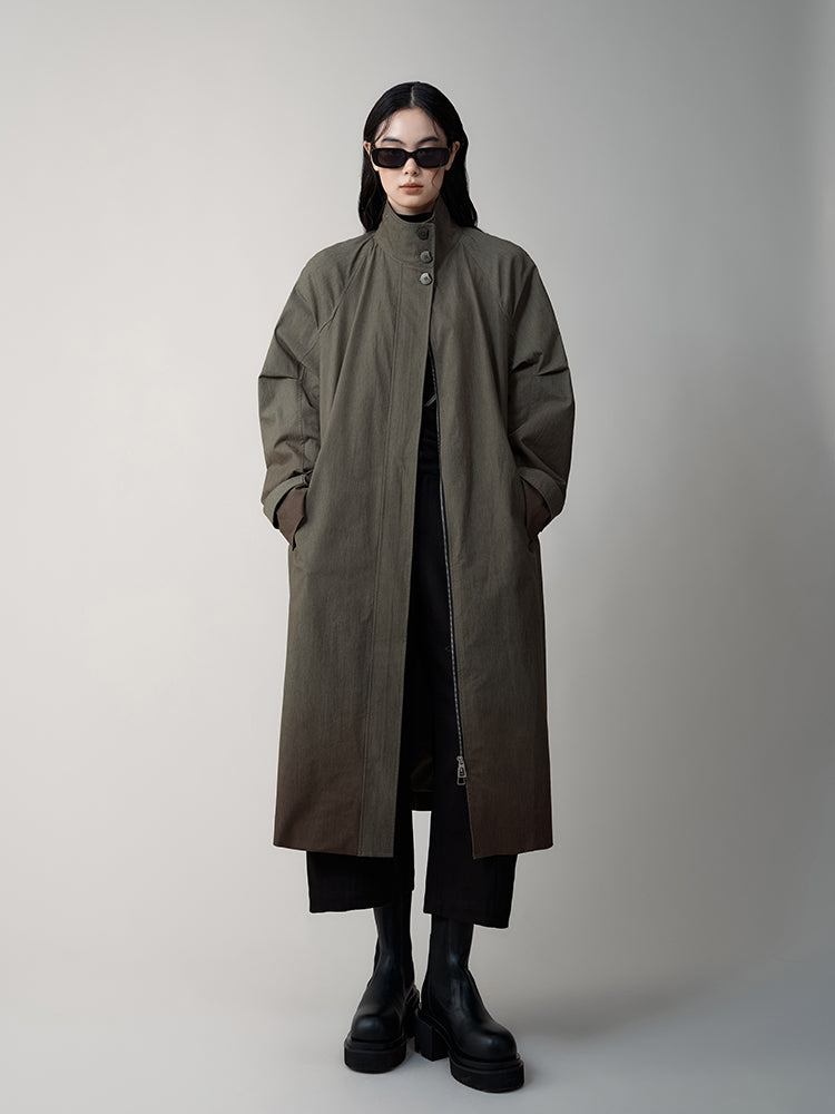 Stand Collar Raglan Gradient Windbreaker Coat