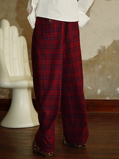 Pantalon à jambes larges à plaid rétro