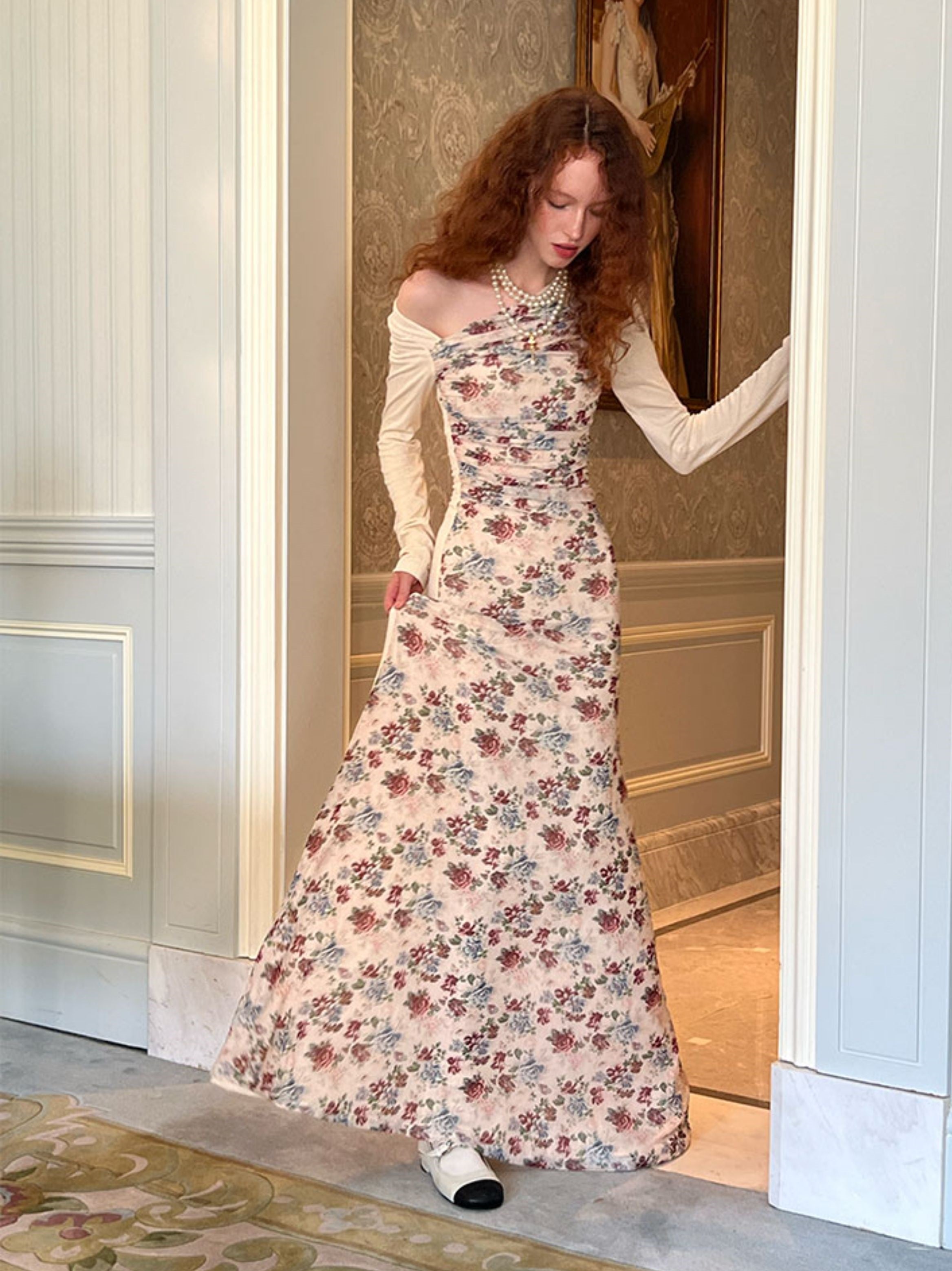 Robe plissée en mailles époustouflantes imprimées