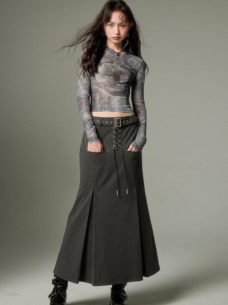 Lace-Up Front Pocket Mermaid Skirt