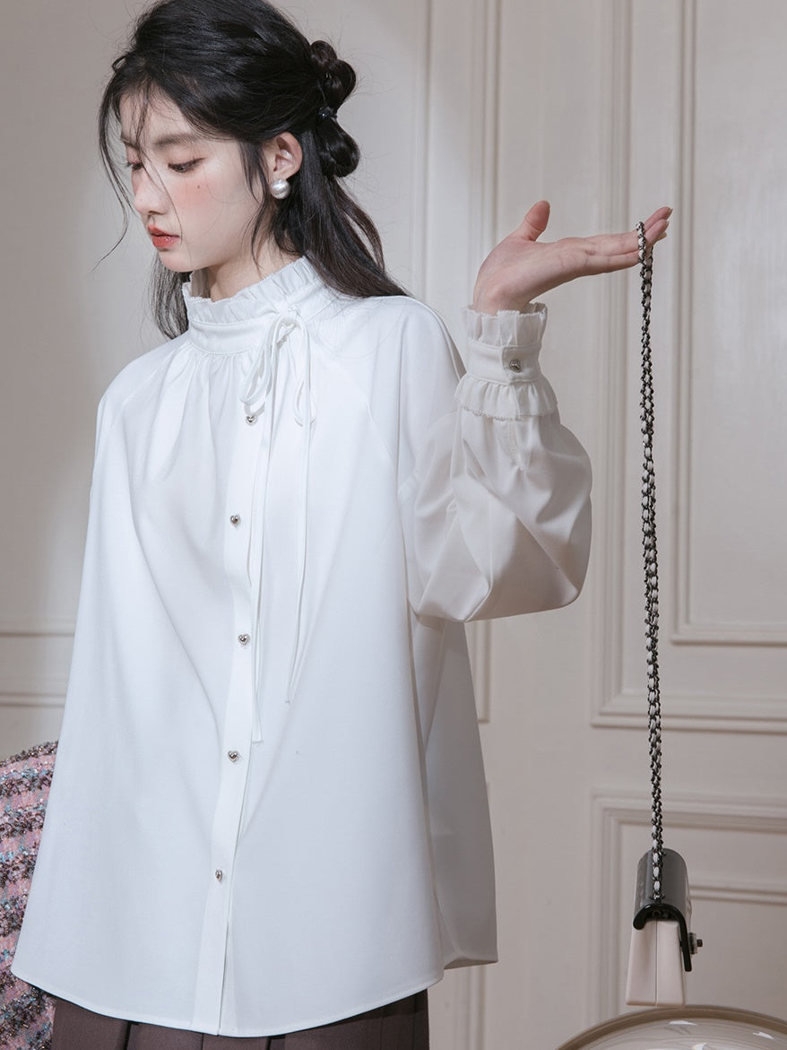 Ruffled Stand Collar Shirt