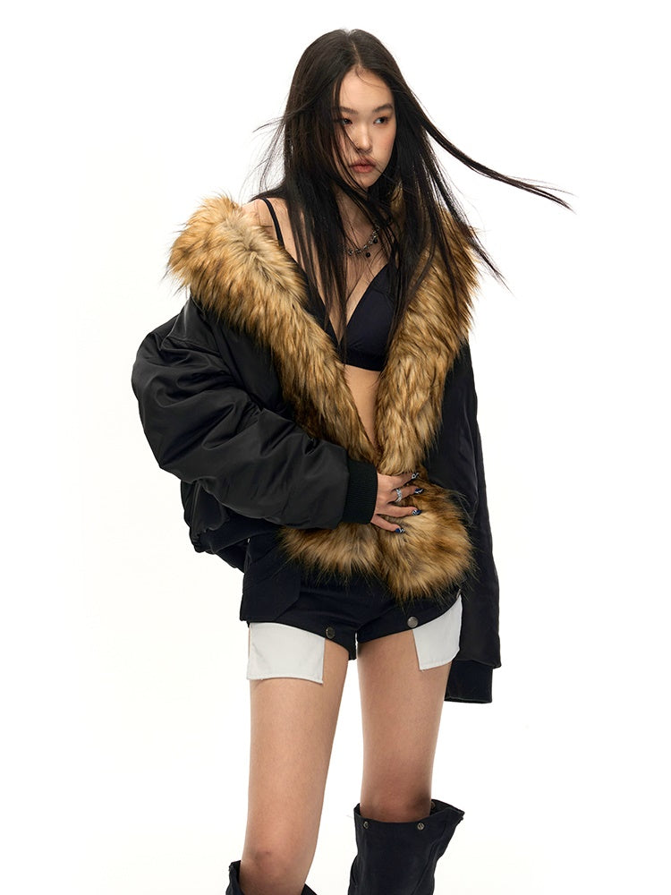 Big Fur Collar Wide Flight Jacket