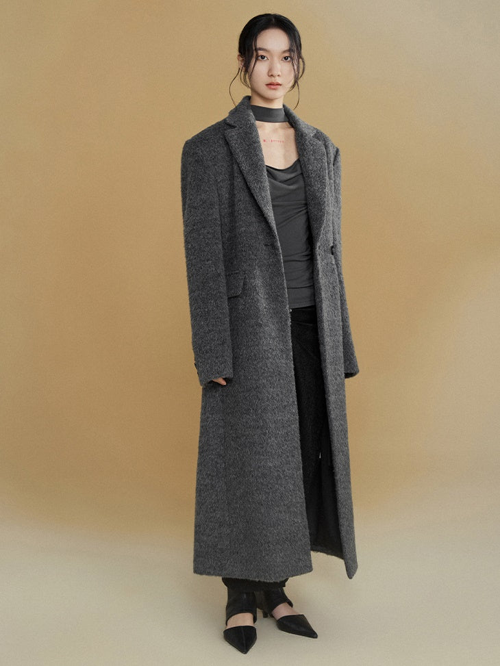 Wide Shoulder One Button Long Coat