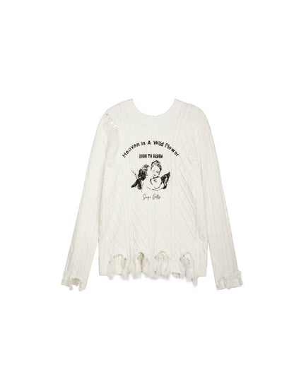 Angel Print Hole Pullover Sweater