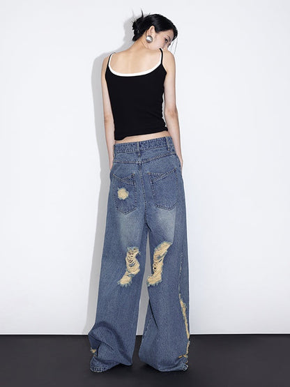 Pinched Pleats Wide-leg Denim Pants