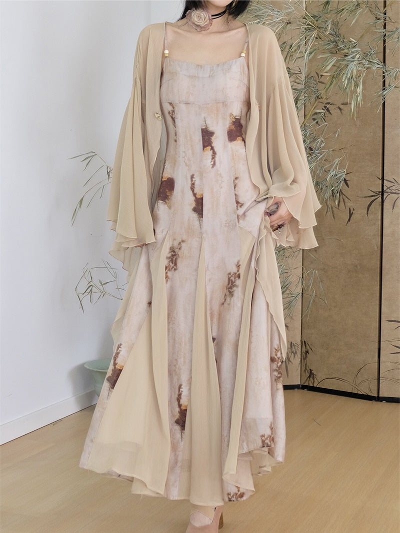 Chinese Chiffon Butterfly Sleeve Long Cardigan