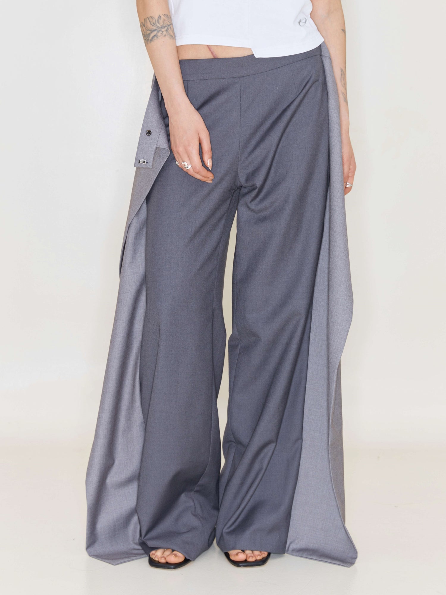 Folding Waist Pleated Wide-Leg Pants