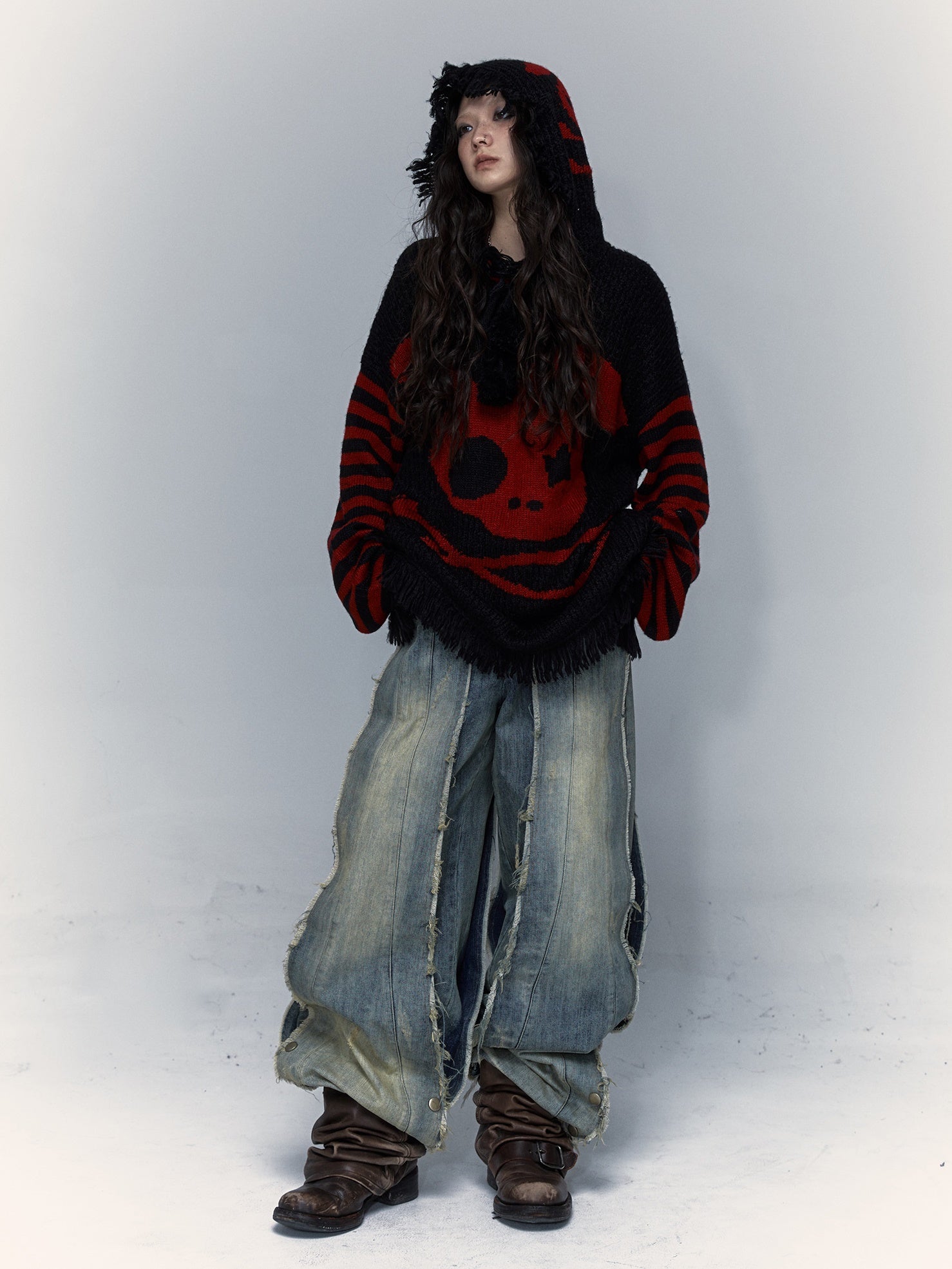 Skull Rabbit Loose Knitted Hooded Pullover