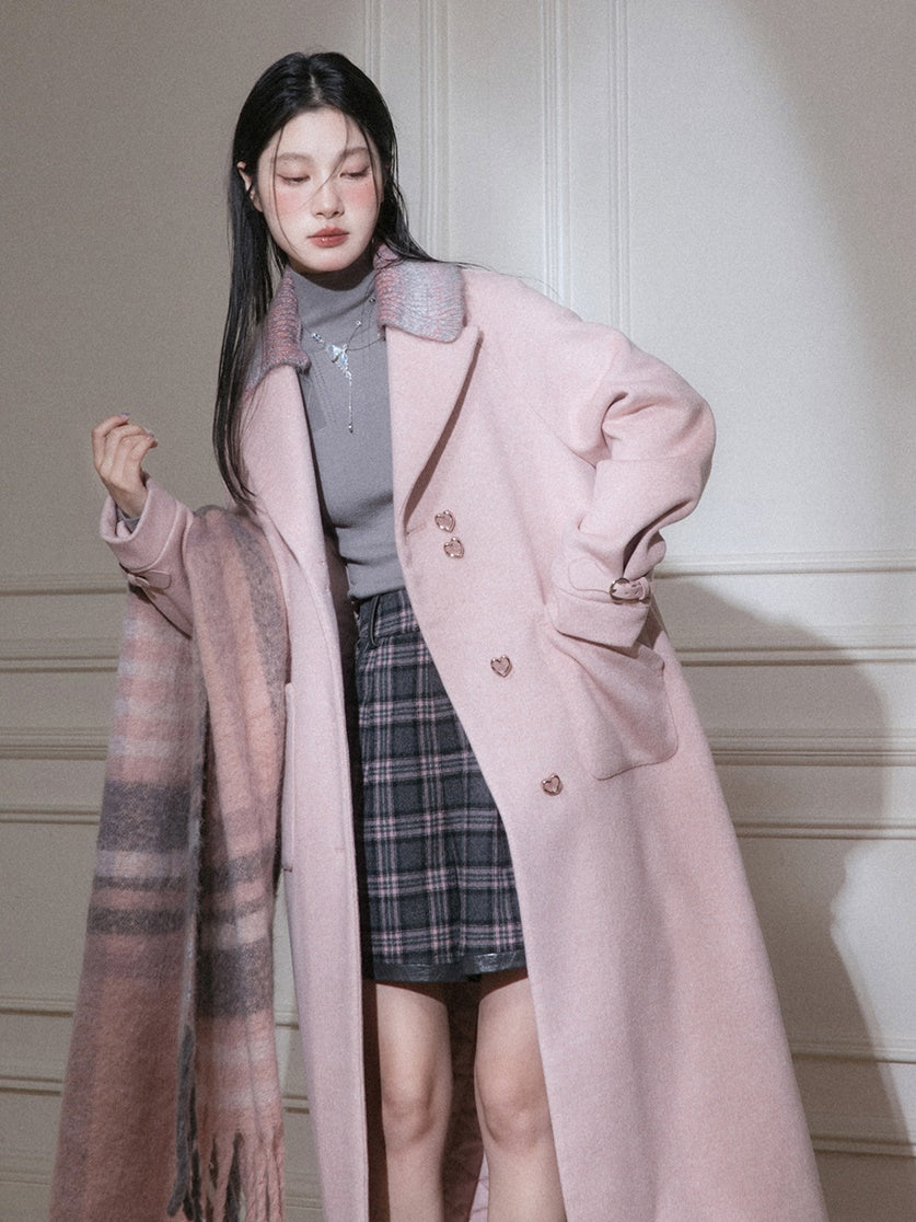 Removable Knitted Collar Long Coat