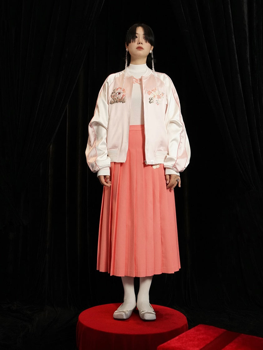 Embroidery Cherry Blossom Satin Jacket