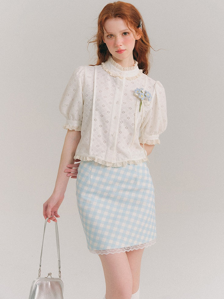 Jacquard Lace Sleeve Sleeve Shirt