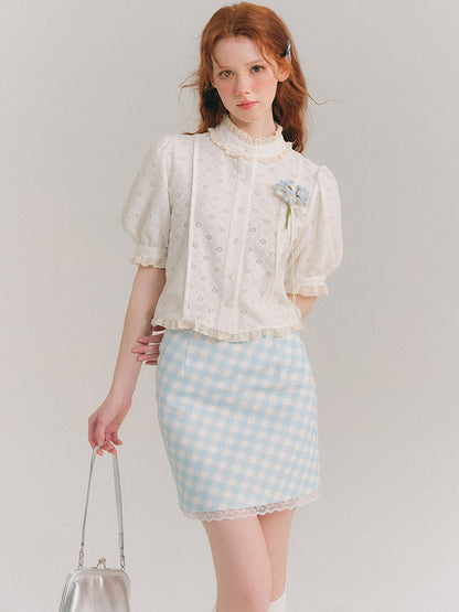 Jacquard Lace Sleeve Sleeve Shirt