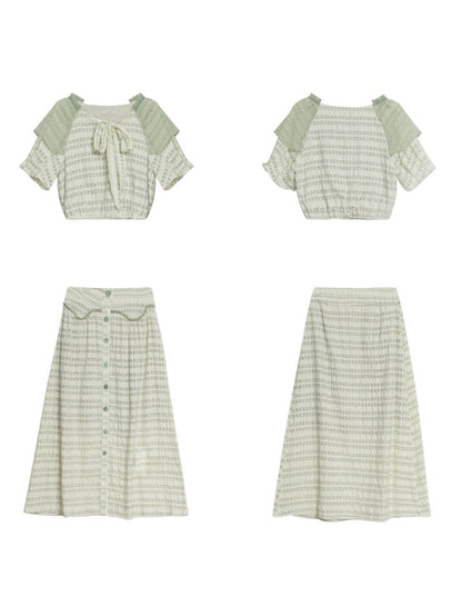 Summer Niche Check Short Top &amp; A-Line Skirt Set-up