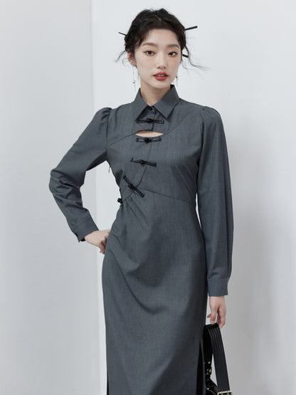 Chinese Style Hollow Mid-length Dress