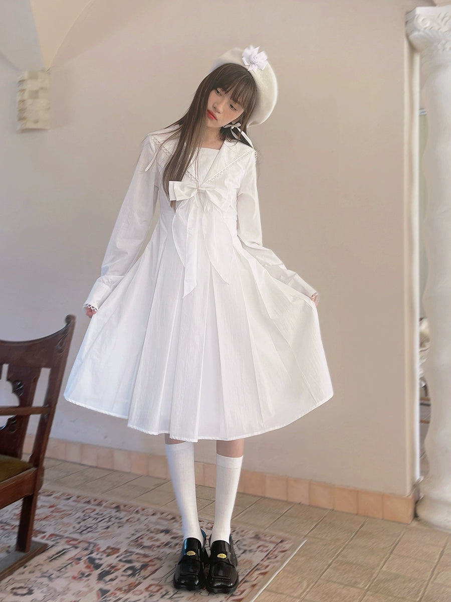 Sailor Neck Bow Pleated Dress