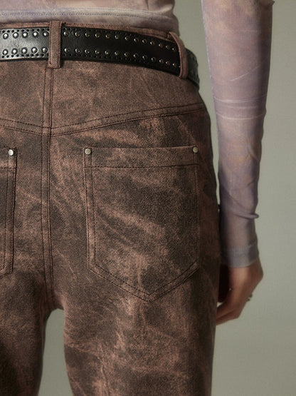 Denim Washed Micro-flared Pants