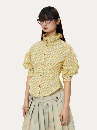 Striped Palace Retro Style Puff Mid-sleeve Shirt