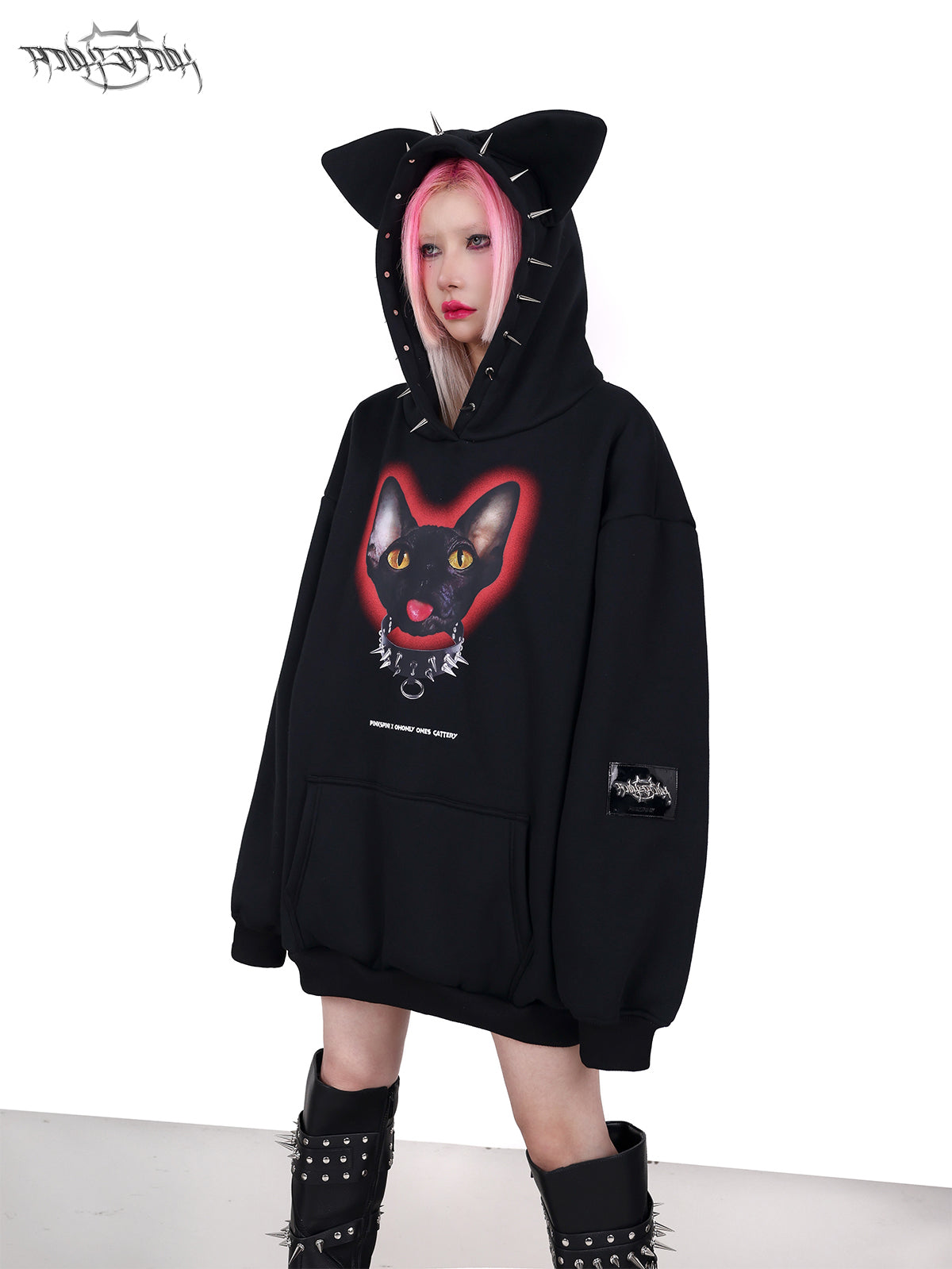 Cat oreille rivet rock punk sweat hooded pullor