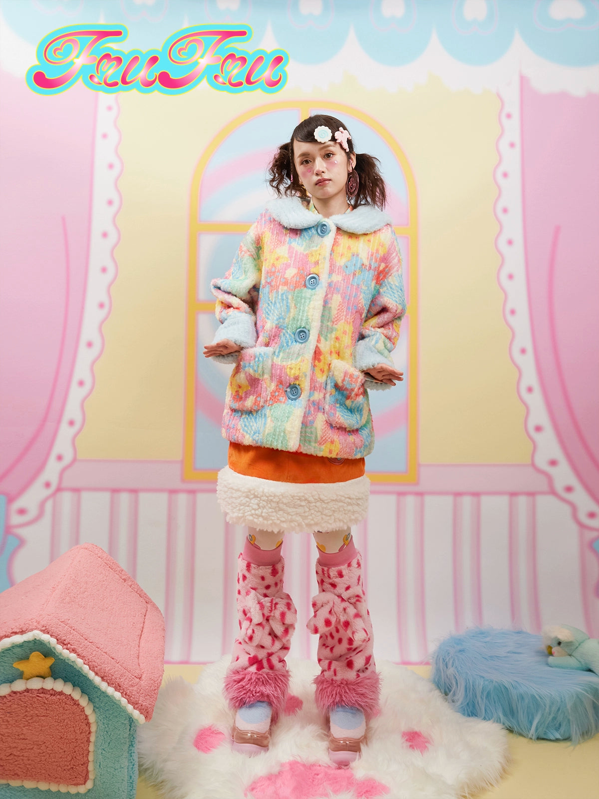 Printed Cute Warm Plush Sailor Collar Jacket